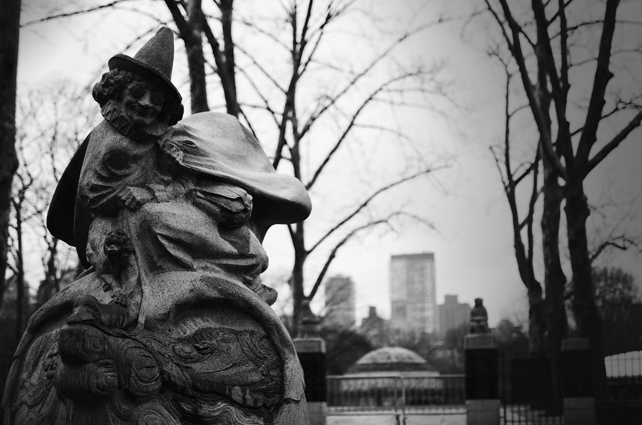 central park black and white statue free photo
