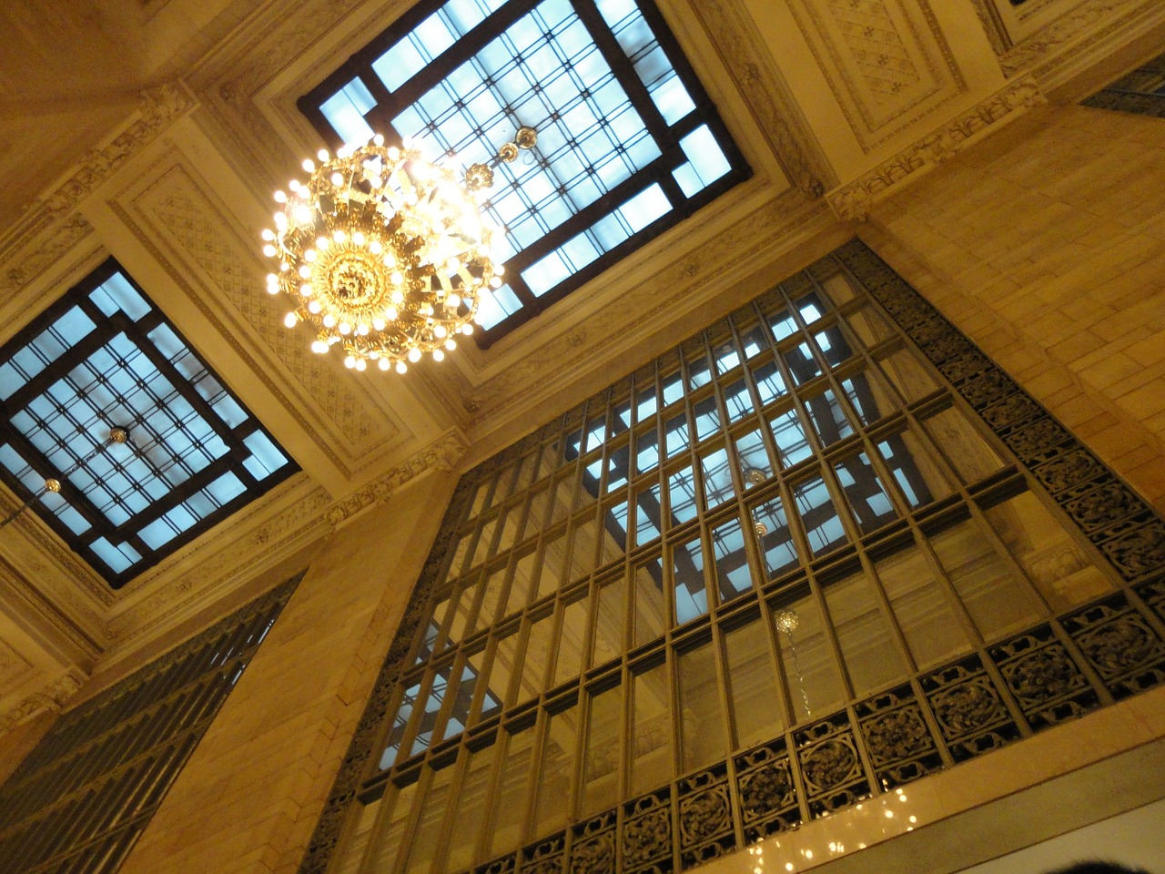 central station stained glass windows chandelier free photo