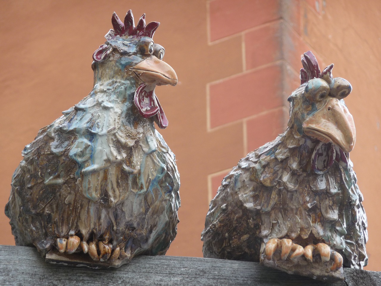 ceramic chickens wall free photo