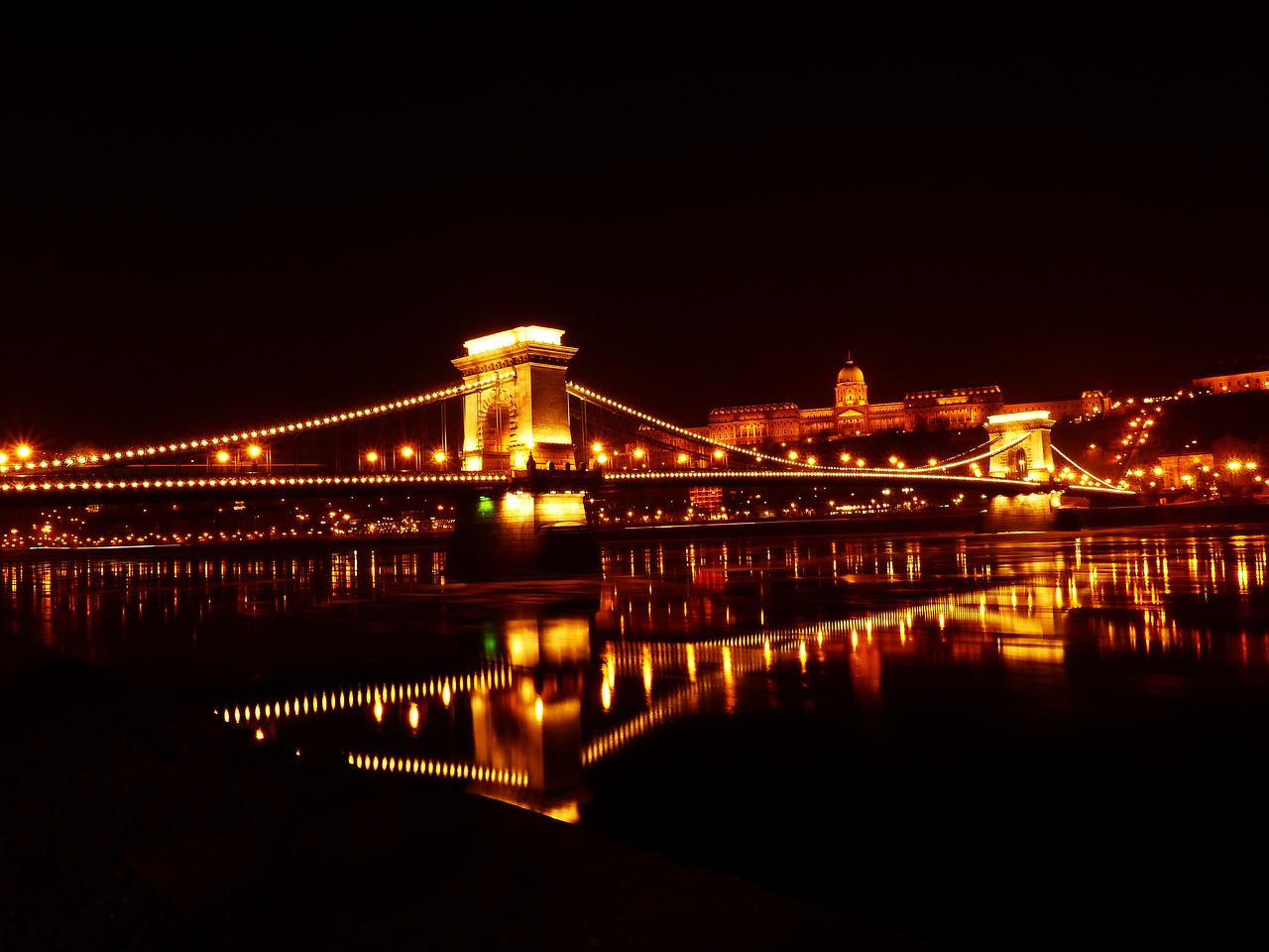 chain bridge budapest night photograph free photo