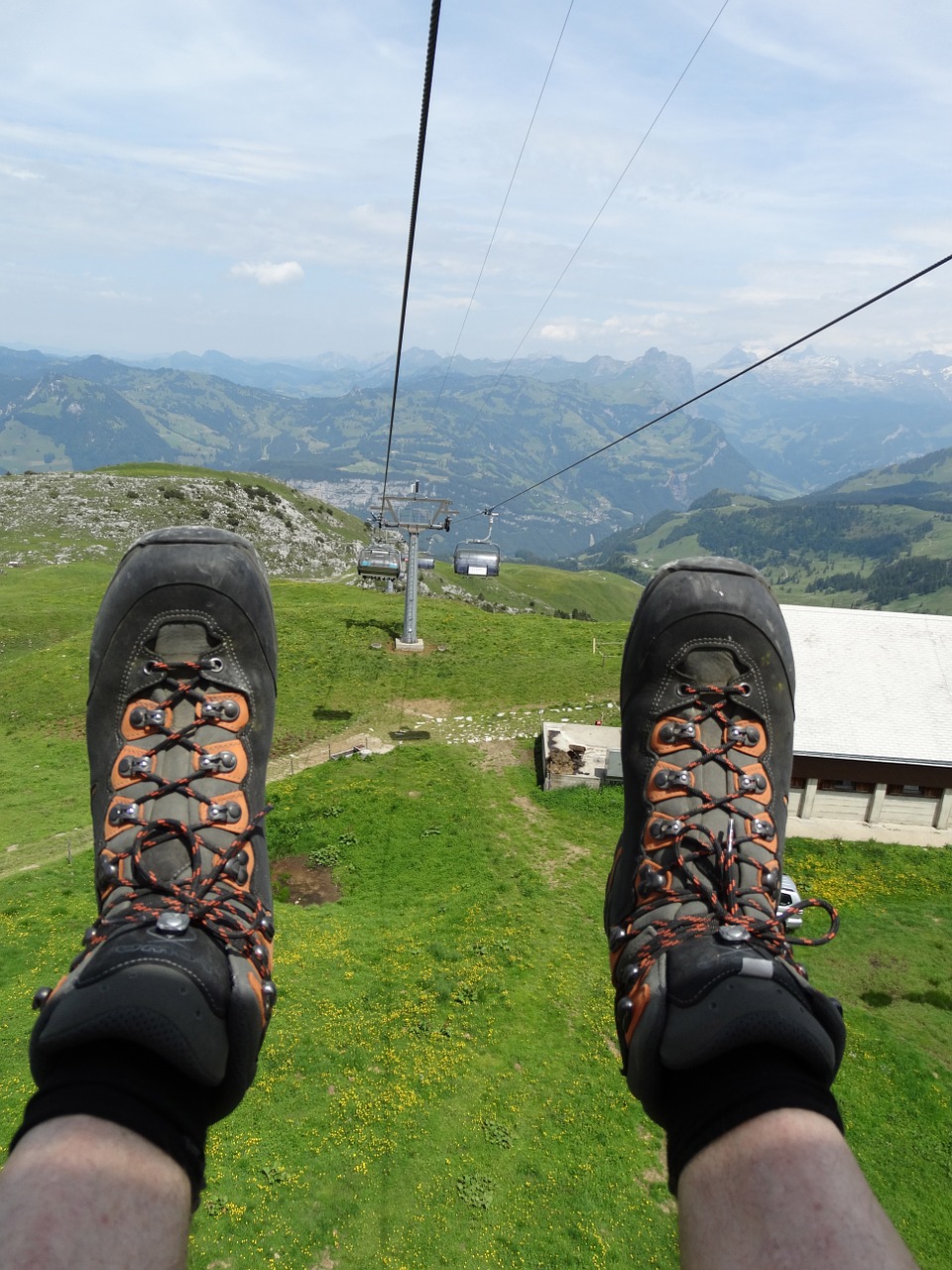 chairlift mountain view hiking shoes free photo