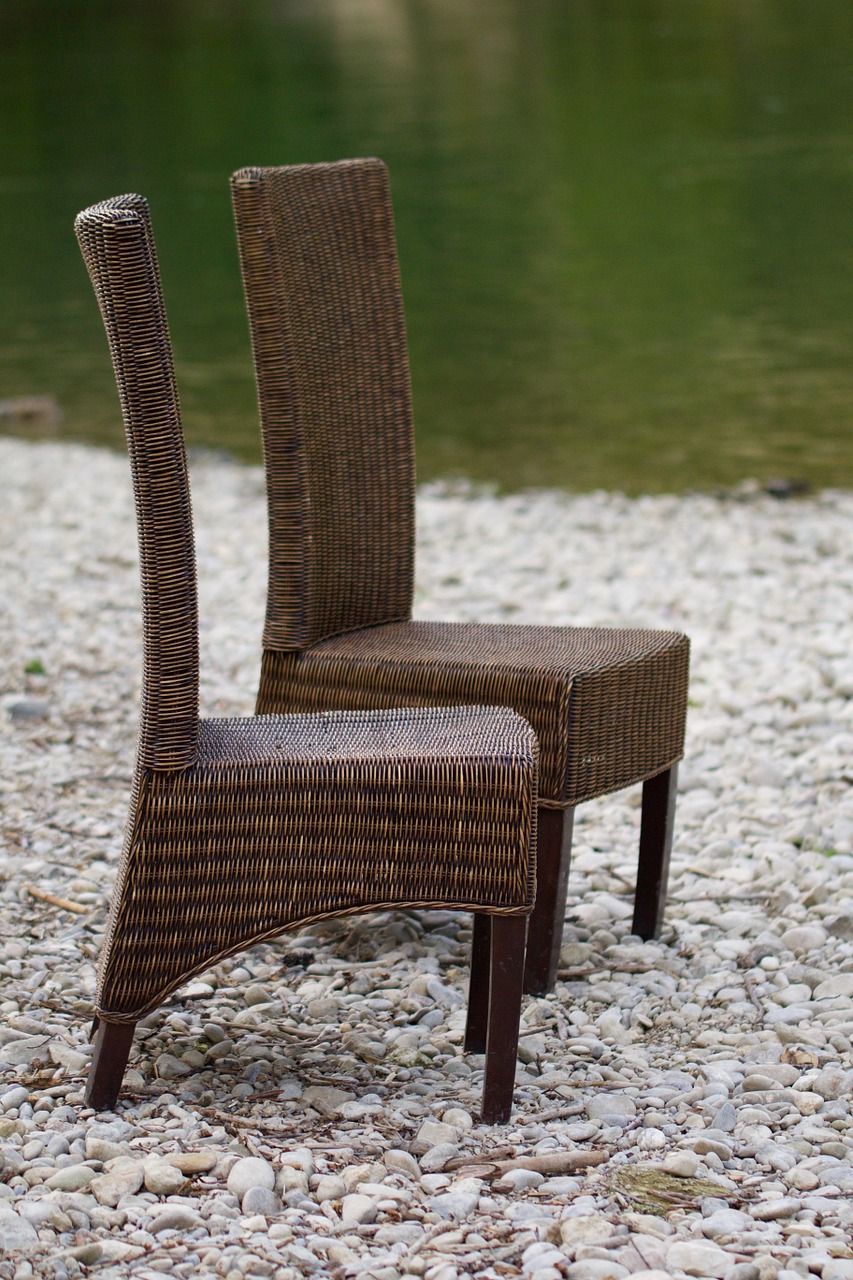 chairs on the river gravel bar free photo