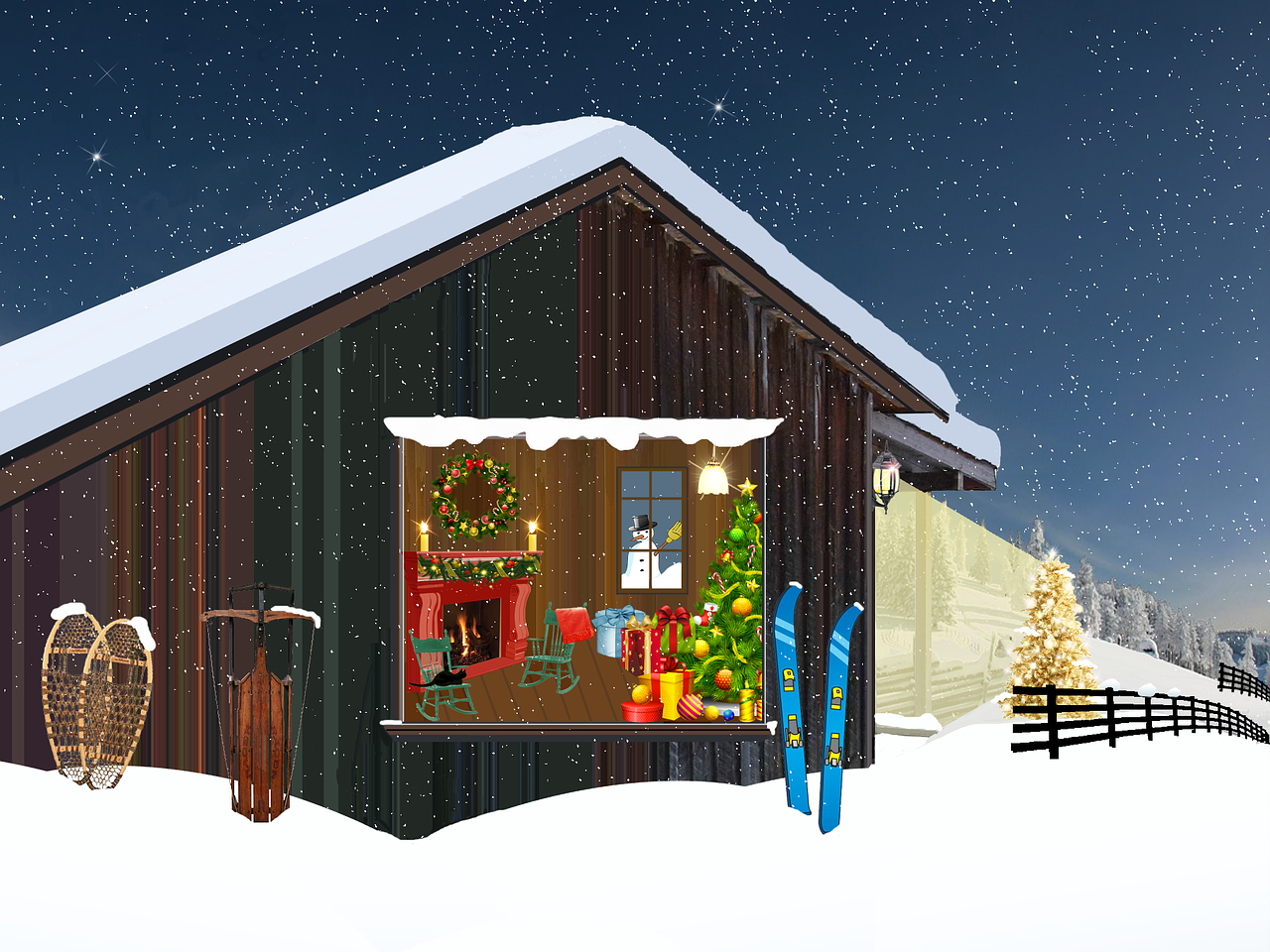 chalet mountain christmas free photo