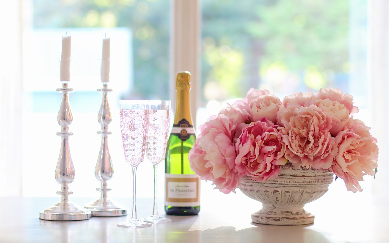 champagne  champagne glasses  peonies free photo