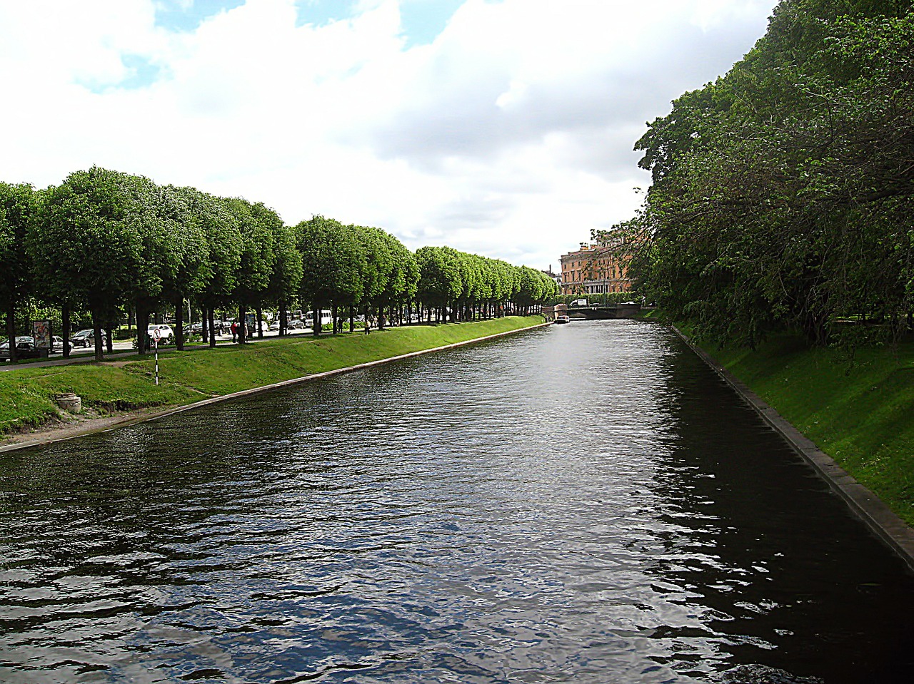 channel trees clouds free photo