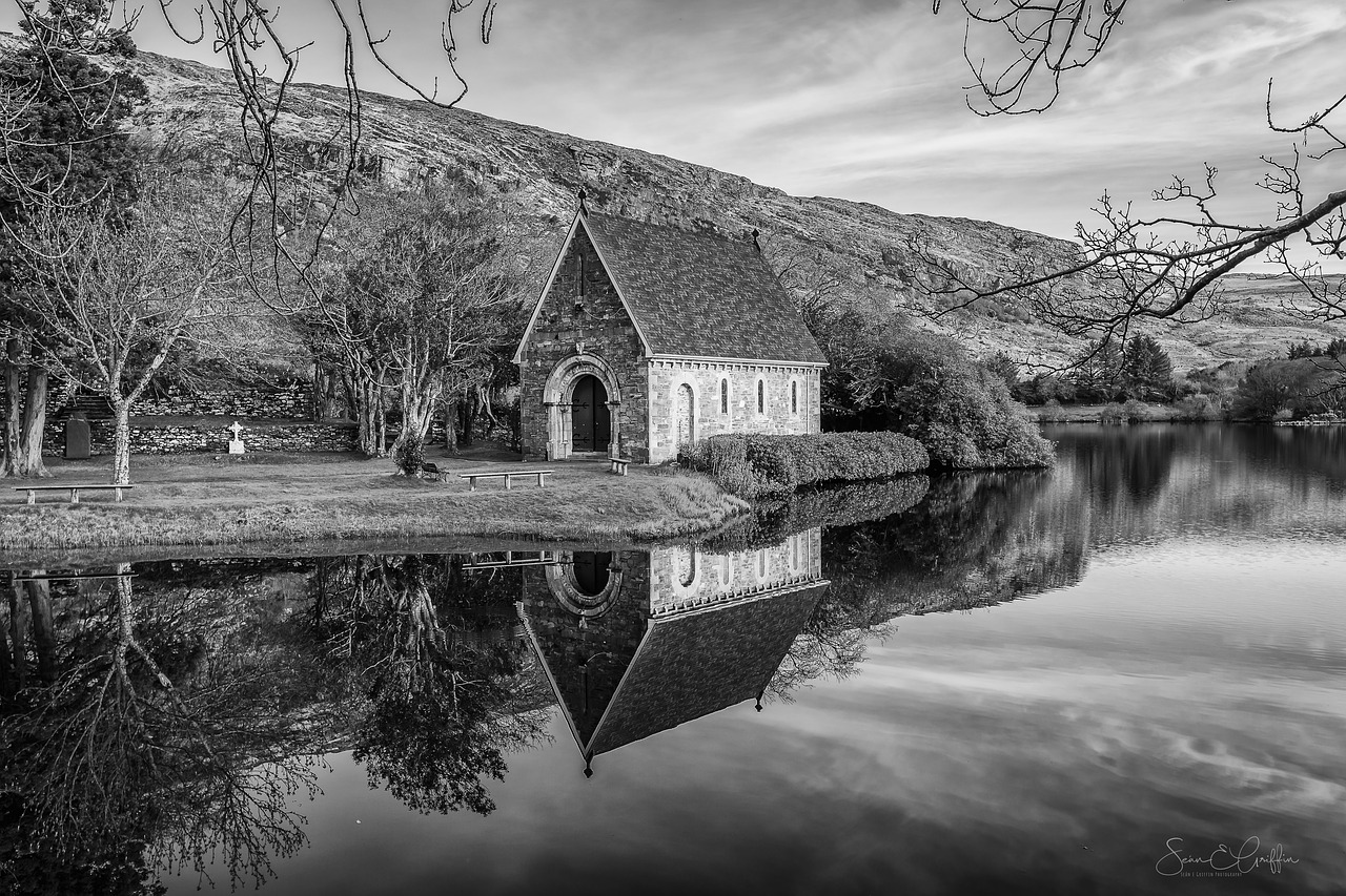 chapel reflection b w free photo