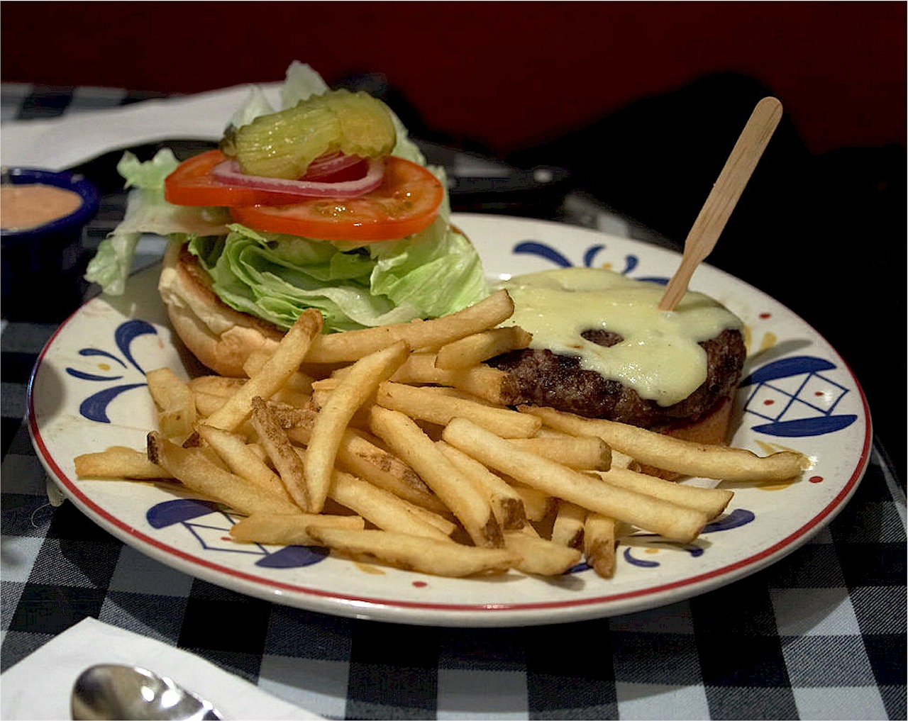 cheeseburger french fries pickle free photo