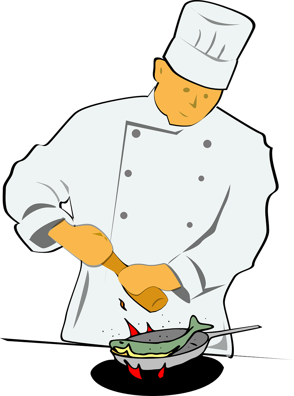 chef frying fish free photo