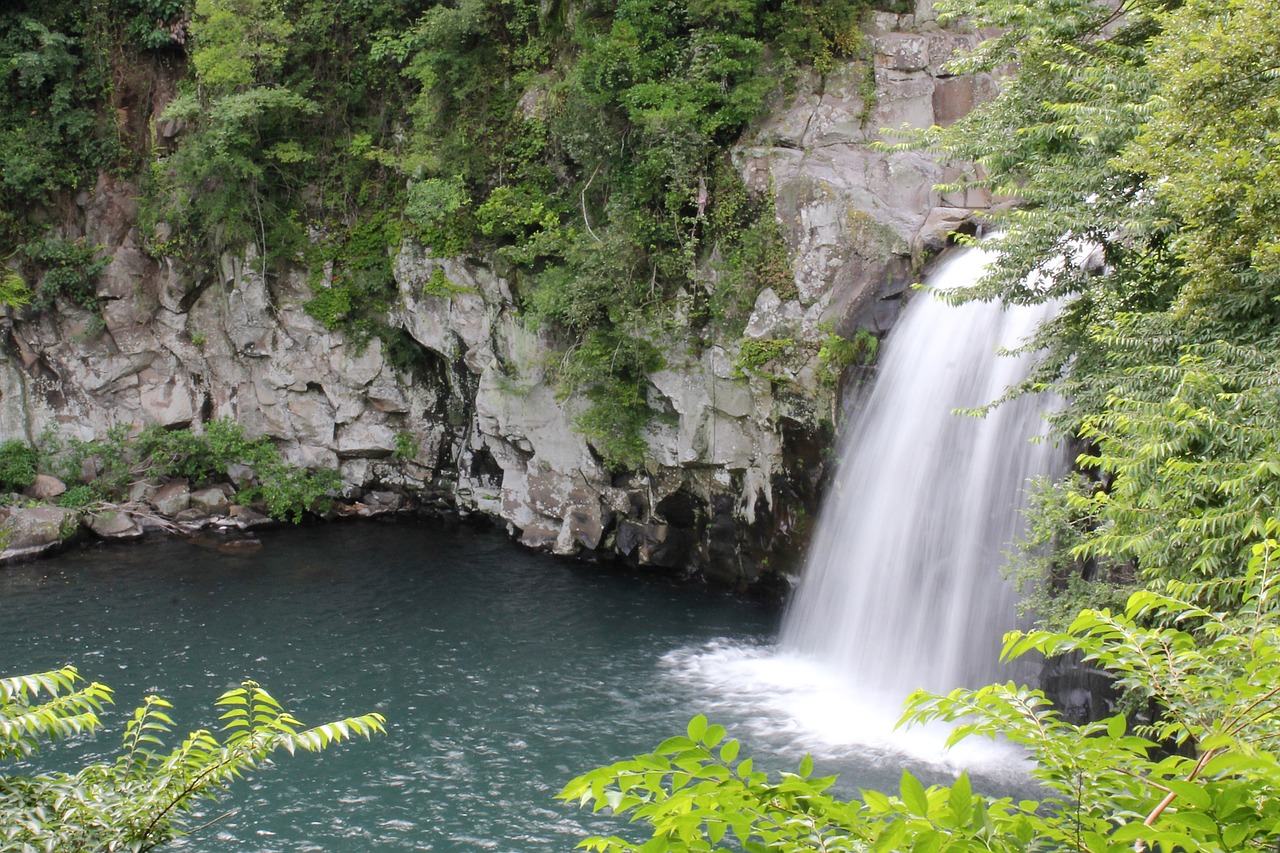 cheonjiyeon falls jeju waterfall korea free photo