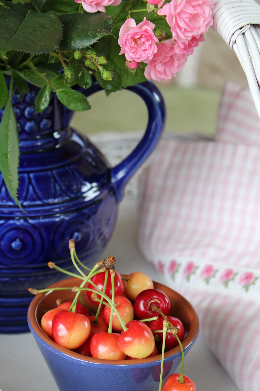 cherries fruit flowers free photo