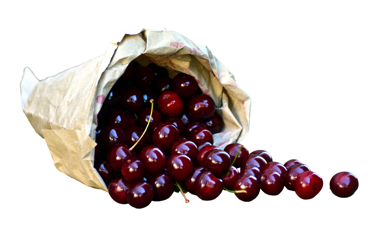cherries in bag  isolated  eat free photo