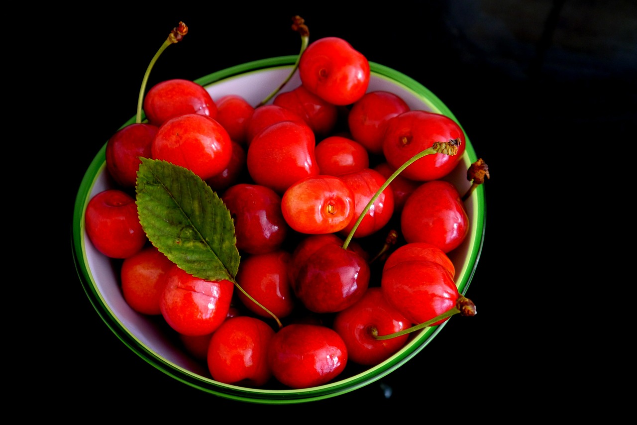 cherry red green bowl free photo