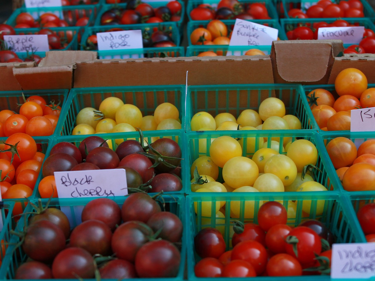 cherry tomato tomatoes in a basket farmers market free photo