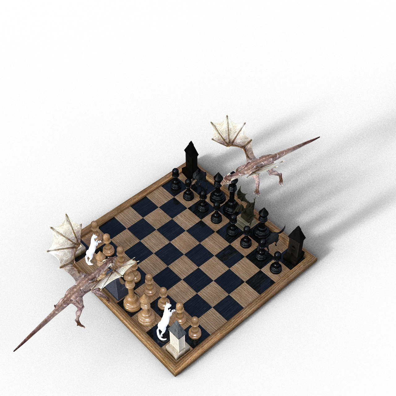 chess board figures dragons free photo