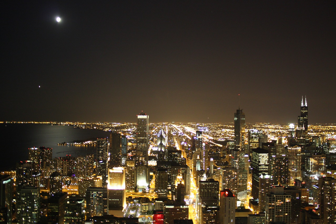 chicago skyline night free photo