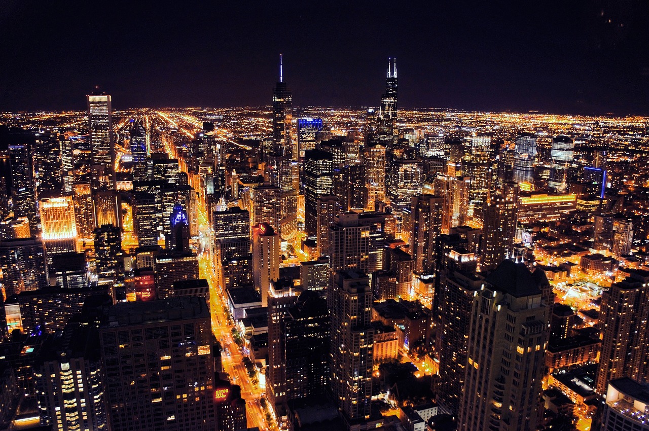 chicago night urban free photo