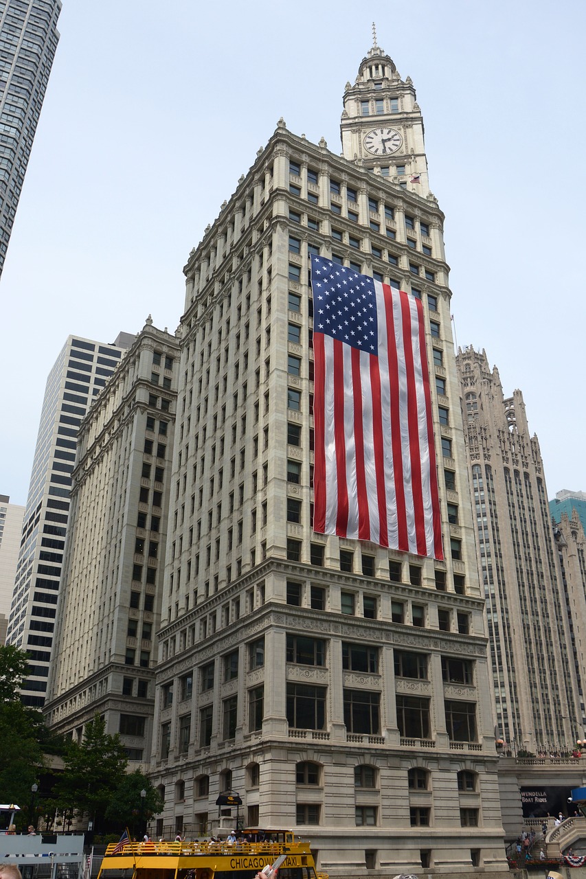 chicago  american flag  skyscraper free photo