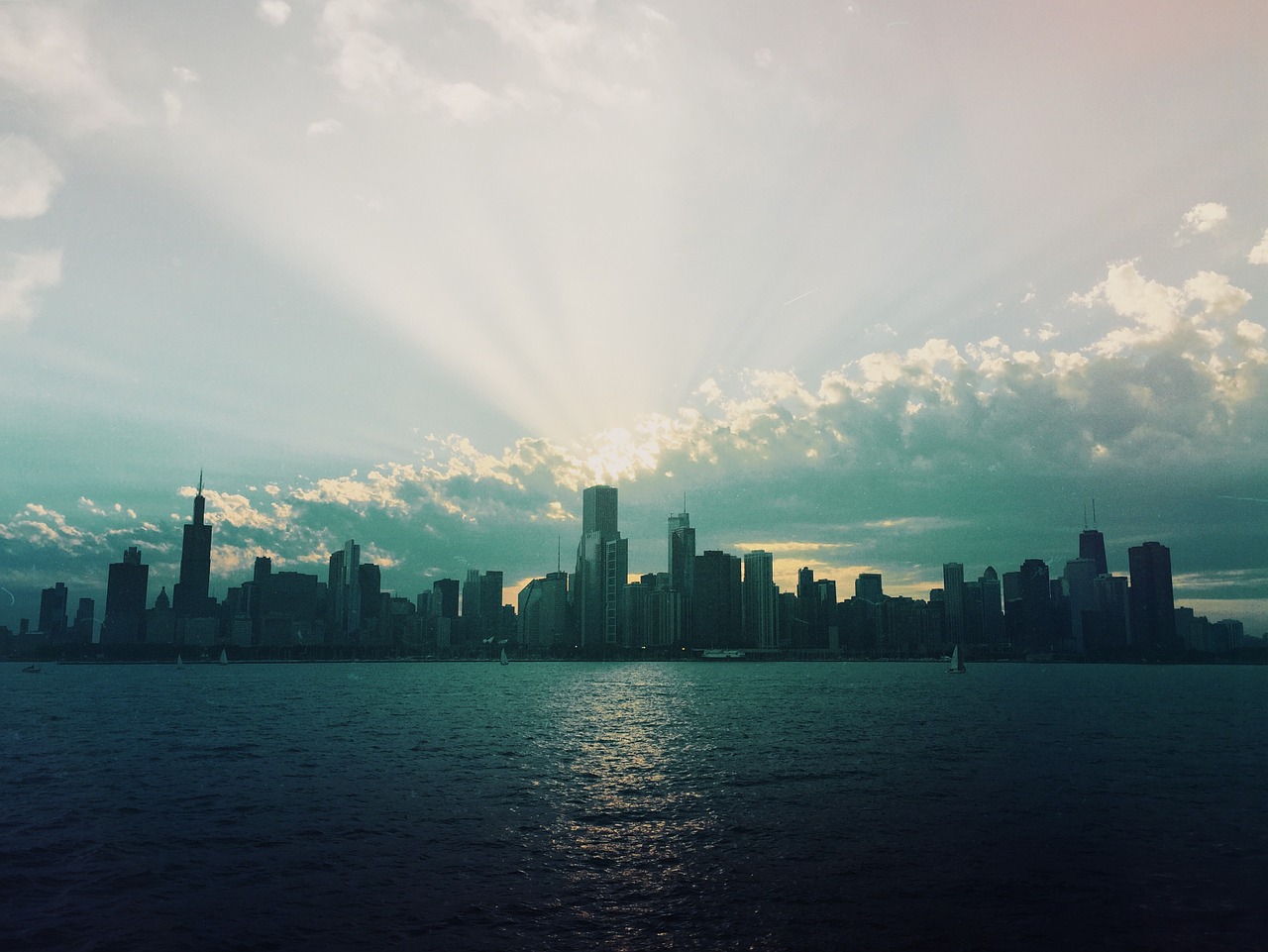 chicago cityscape rays of light free photo