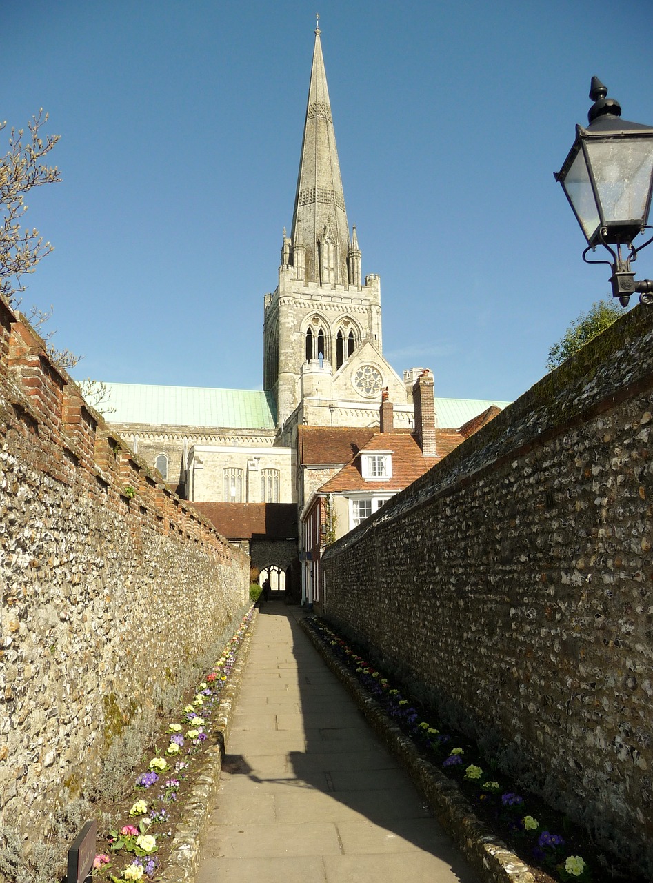 chichester cathedral  st richard's walk  cathedral spire free photo