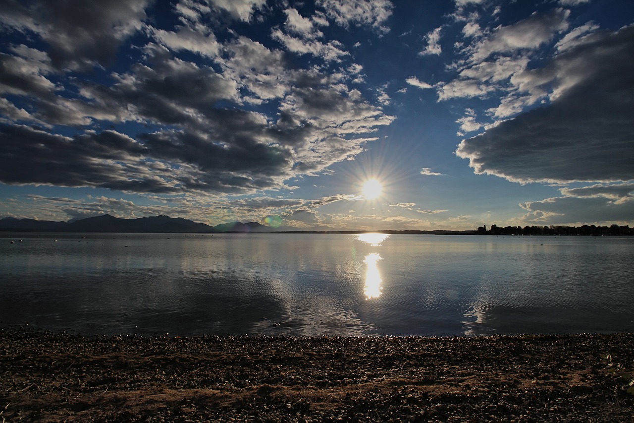 chiemsee water sun free photo