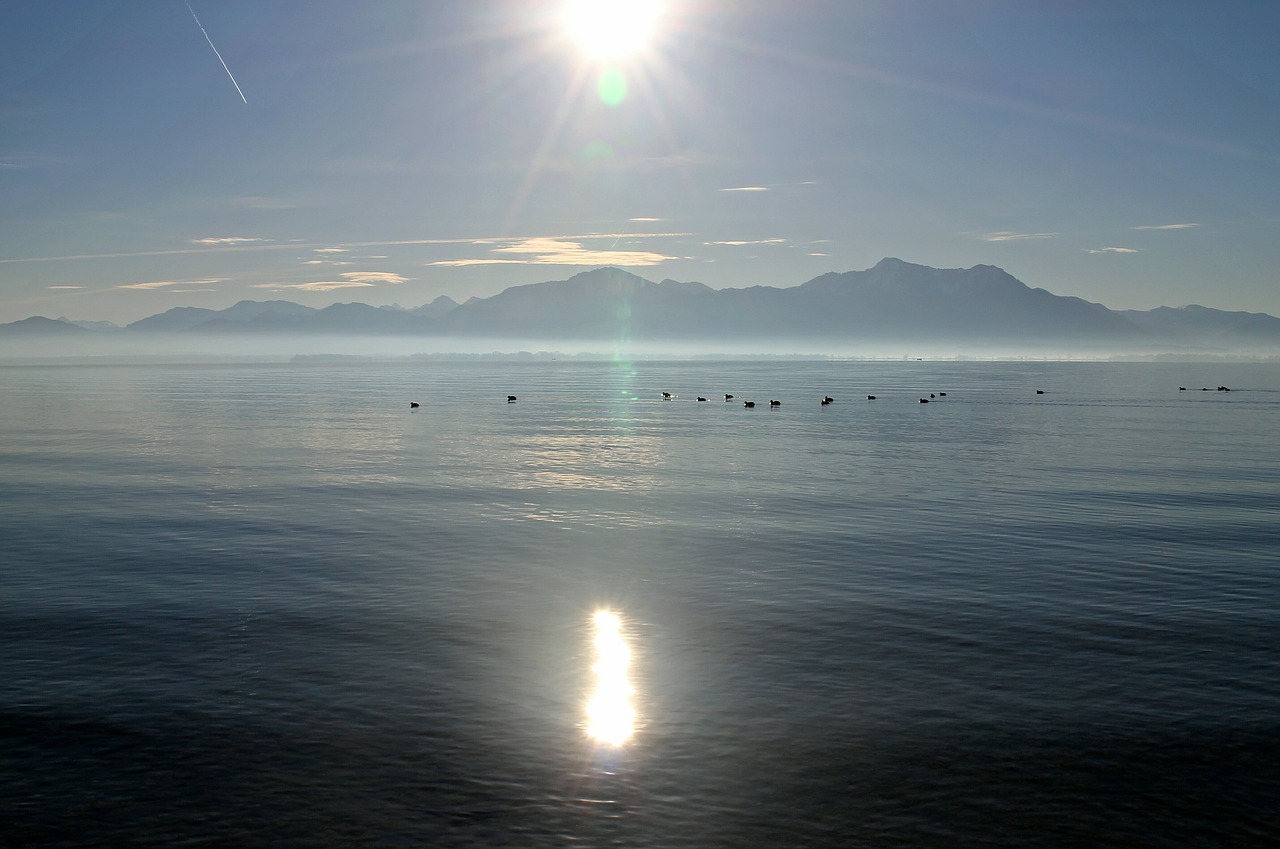 chiemsee back light sun free photo