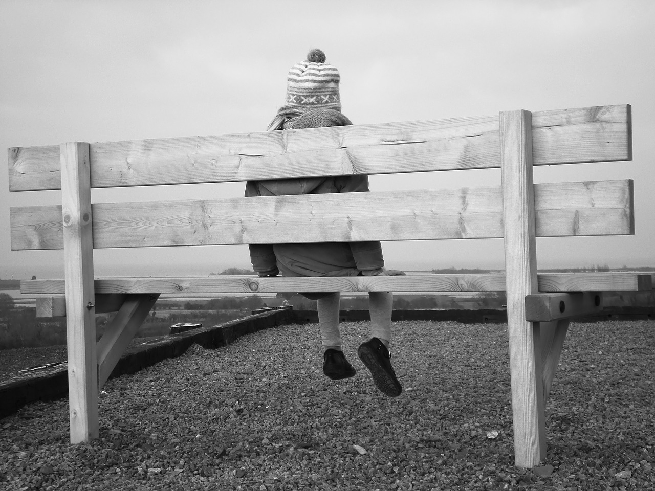 child bench black and white free photo