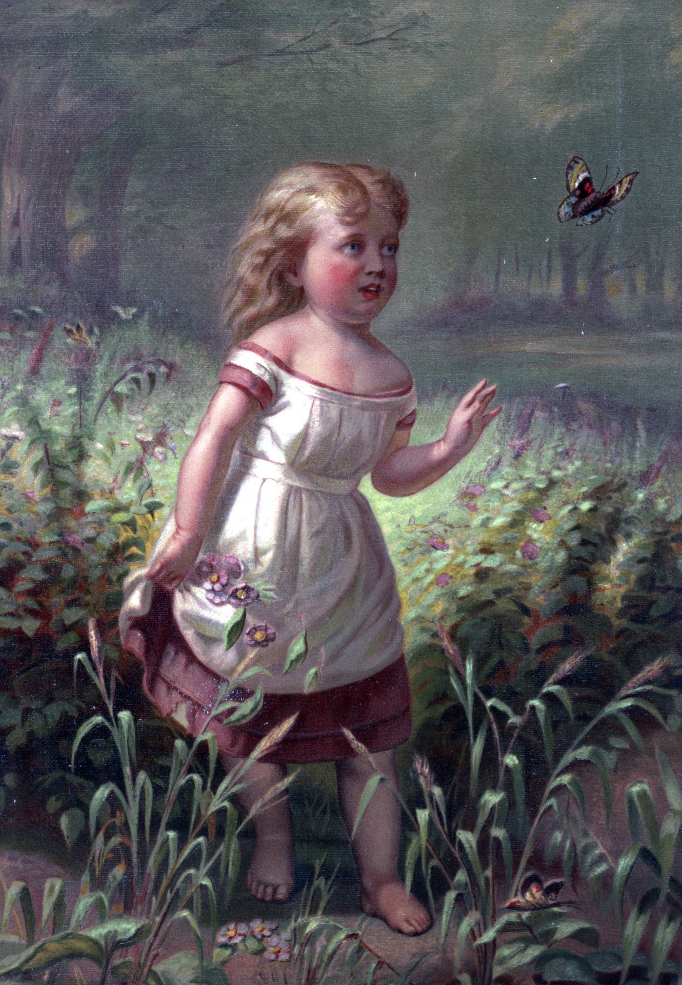 girl chasing butterfly