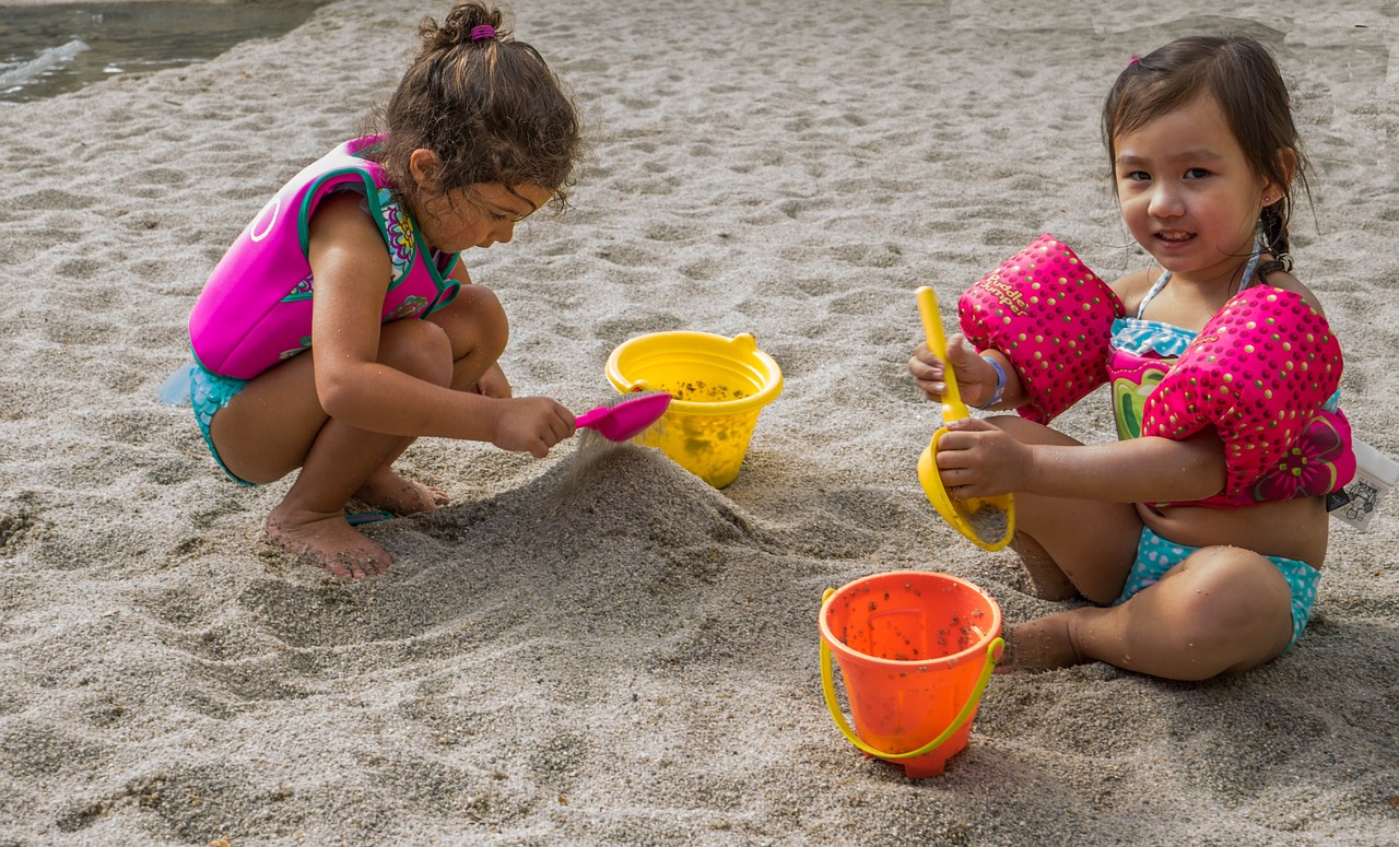 children beach playing free photo