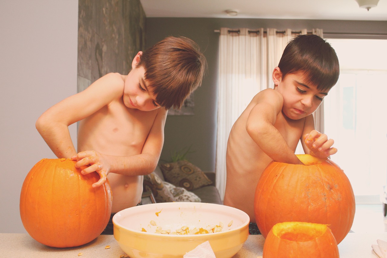 children pumpkins pumpkin carving free photo