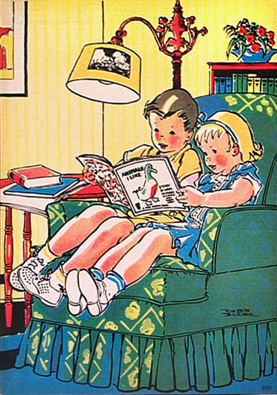 children retro reading free photo