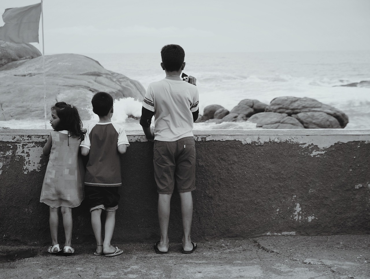 children beach siblings free photo