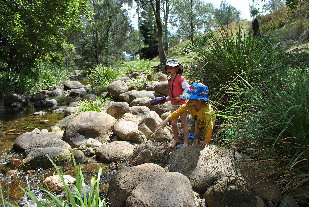 children creek nature play free photo