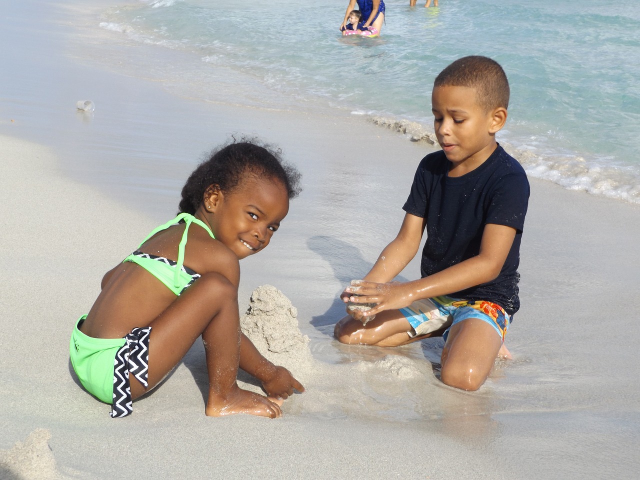 children  sand  beach free photo