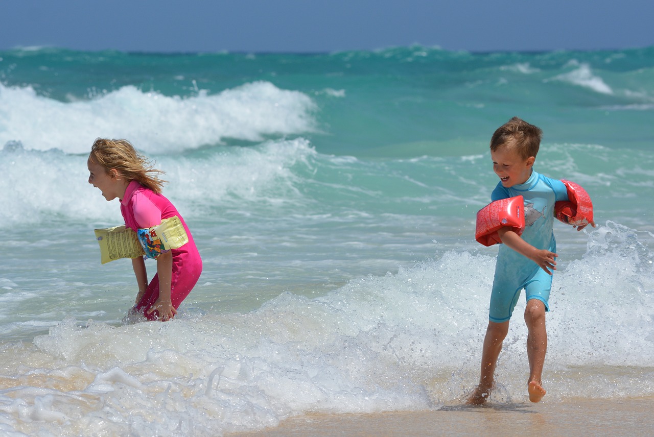 children waves sea free photo