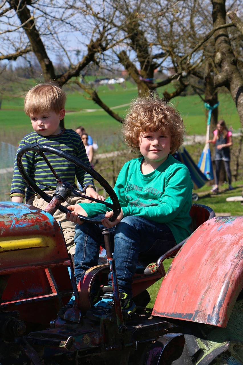 children tractor young free photo