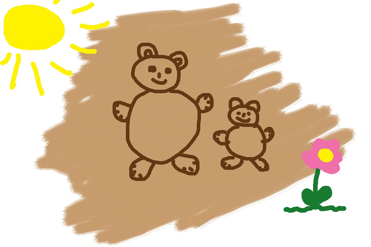 children drawing bear sun free photo