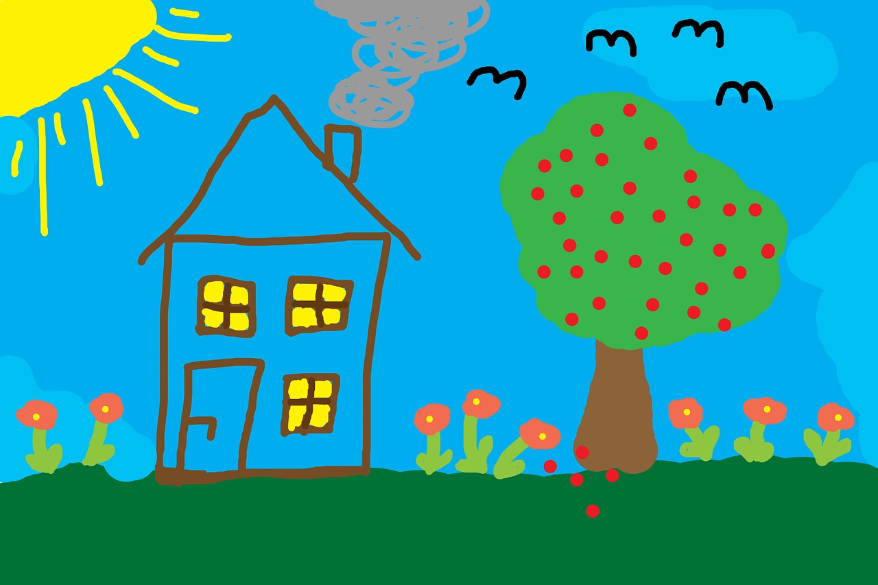 children drawing home tree free photo