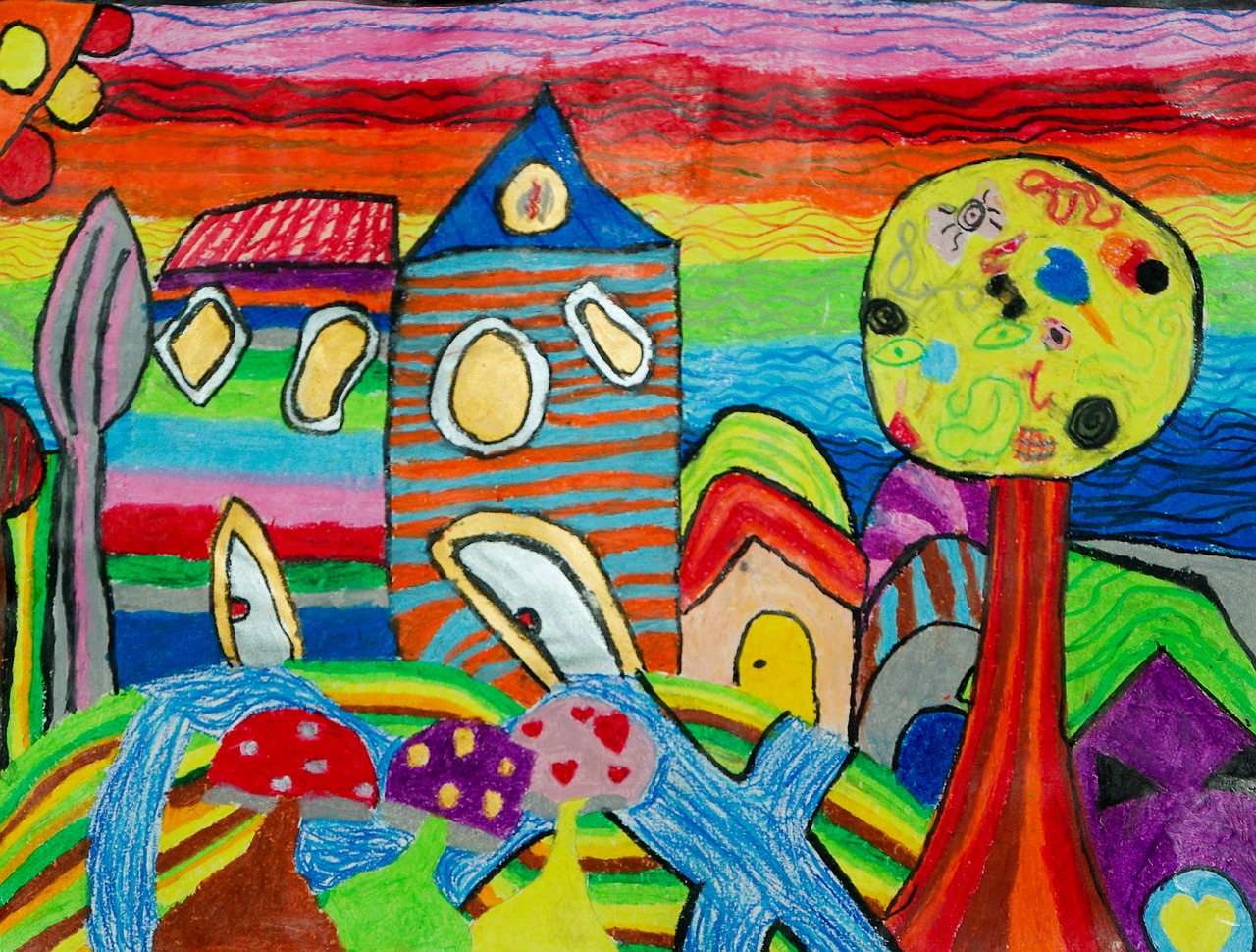 children drawings coloring houses free photo