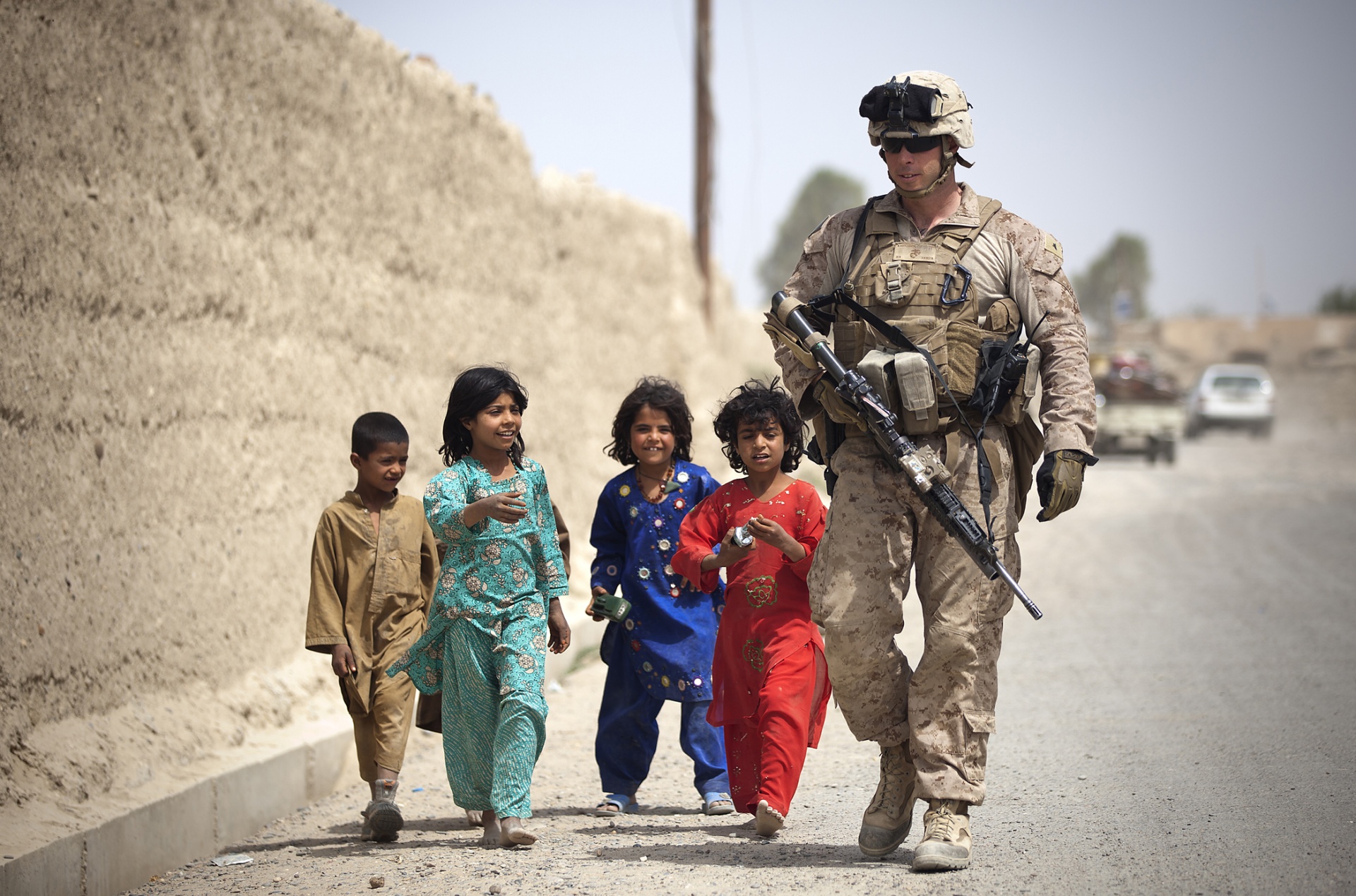 soldier patrol children free photo