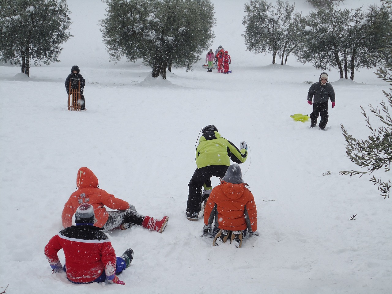 children on snow winter cold free photo