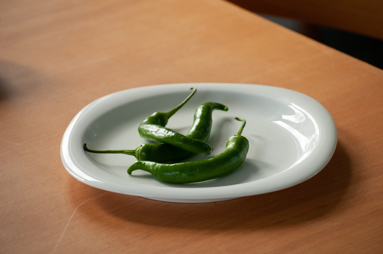 chilli pepper  green  plate free photo