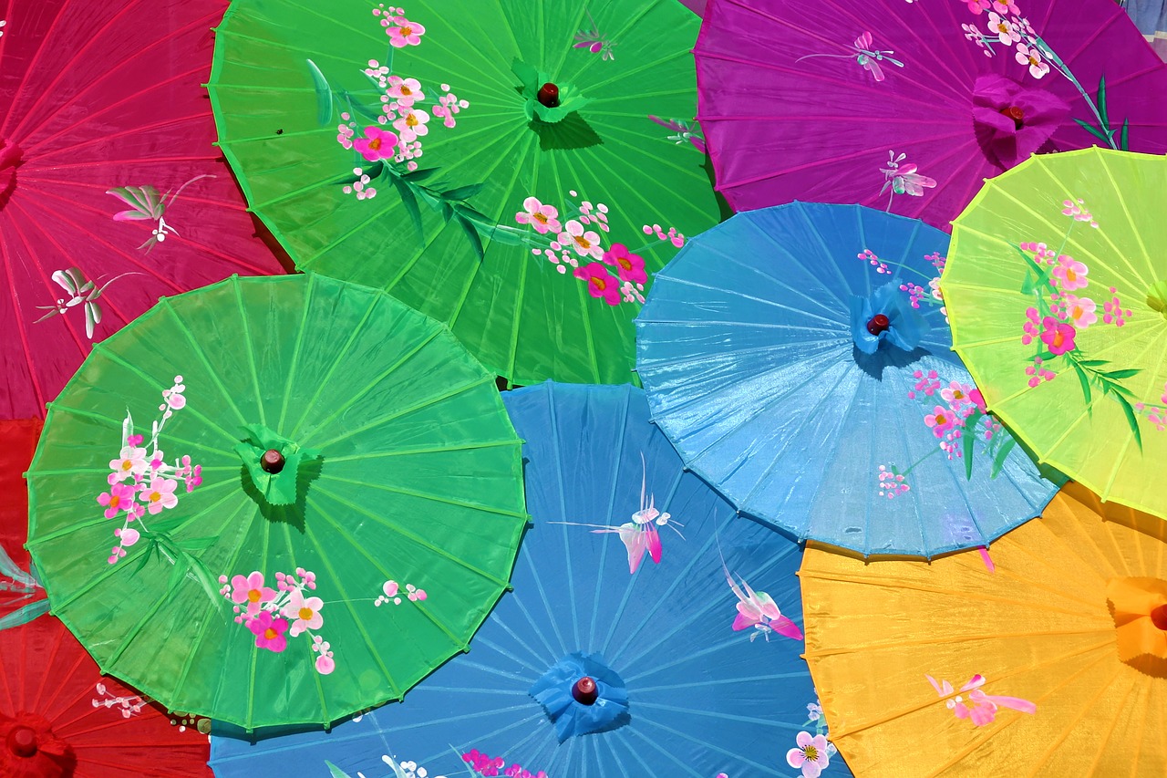chinese umbrellas screens colorful free photo