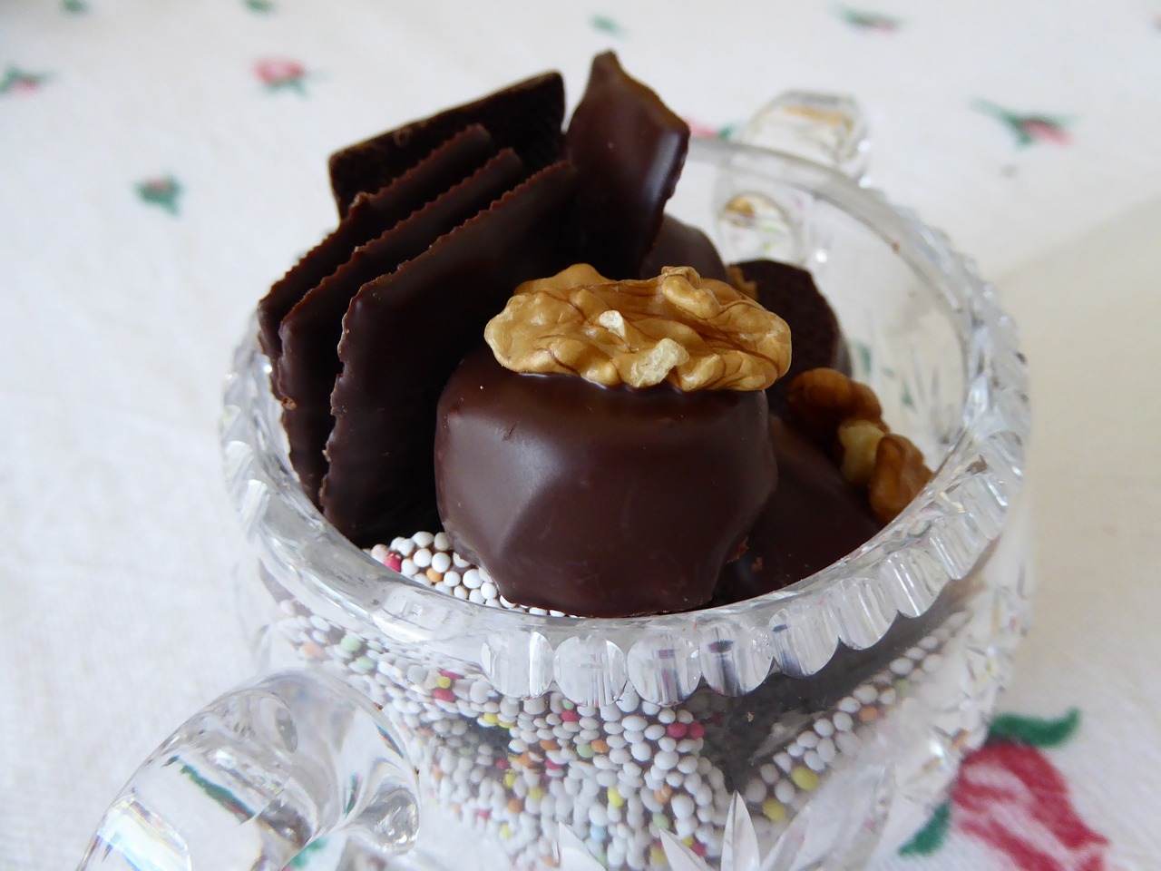 chocolates walnut pralines glass free photo