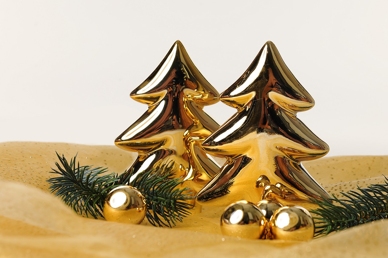 christmas fir trees gold free photo