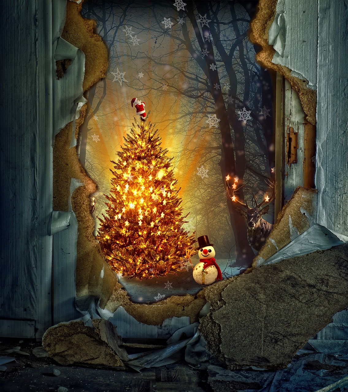 christmas  snowman  christmas tree free photo