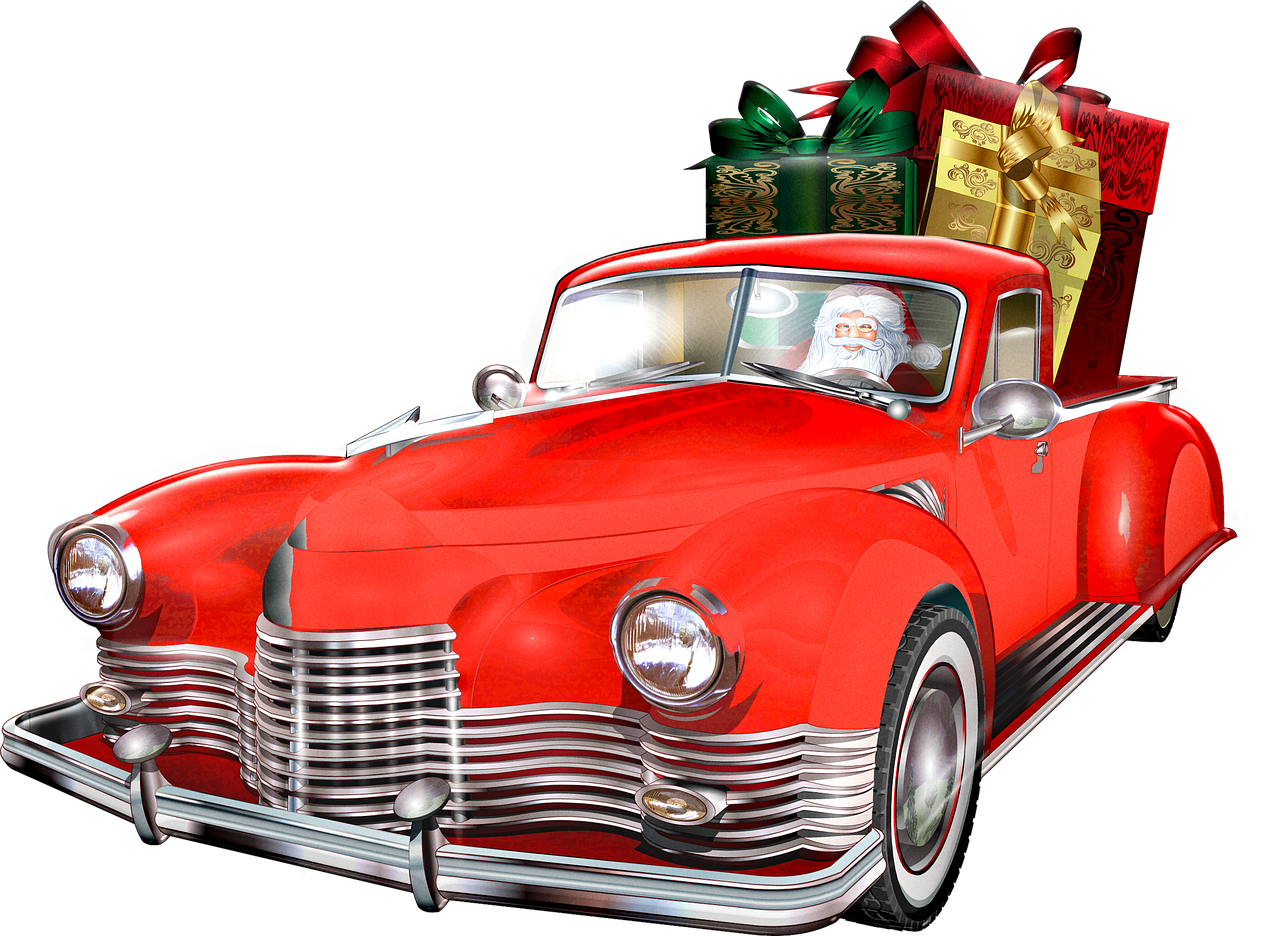 christmas car  santa claus  presents free photo