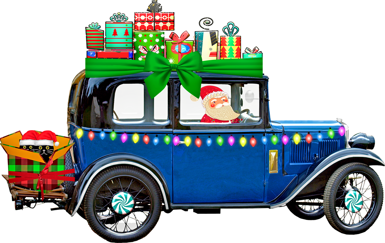 christmas car  gifts  cats free photo