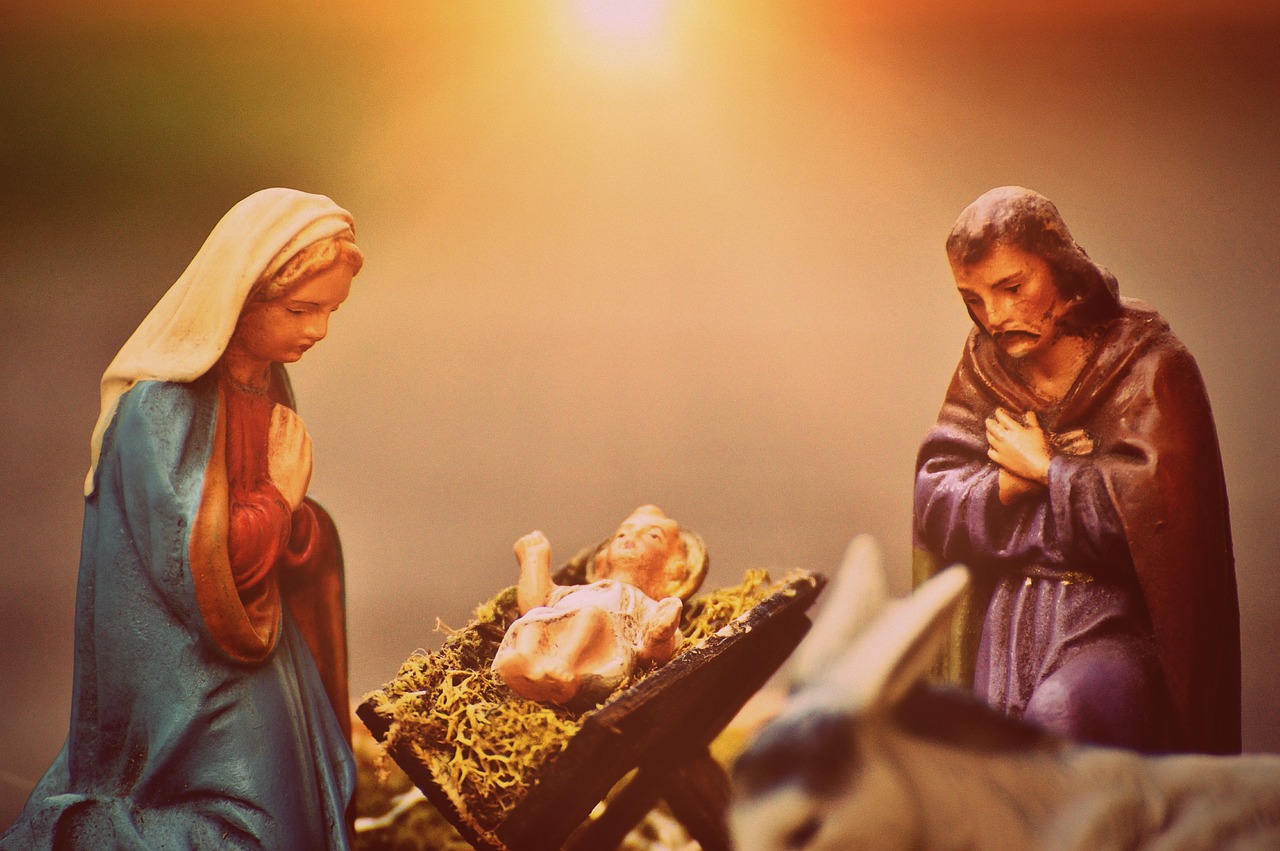 christmas crib figures mary and joseph jesus free photo