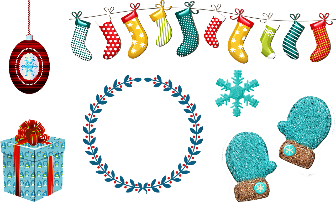 christmas elements  stockings  wreath free photo