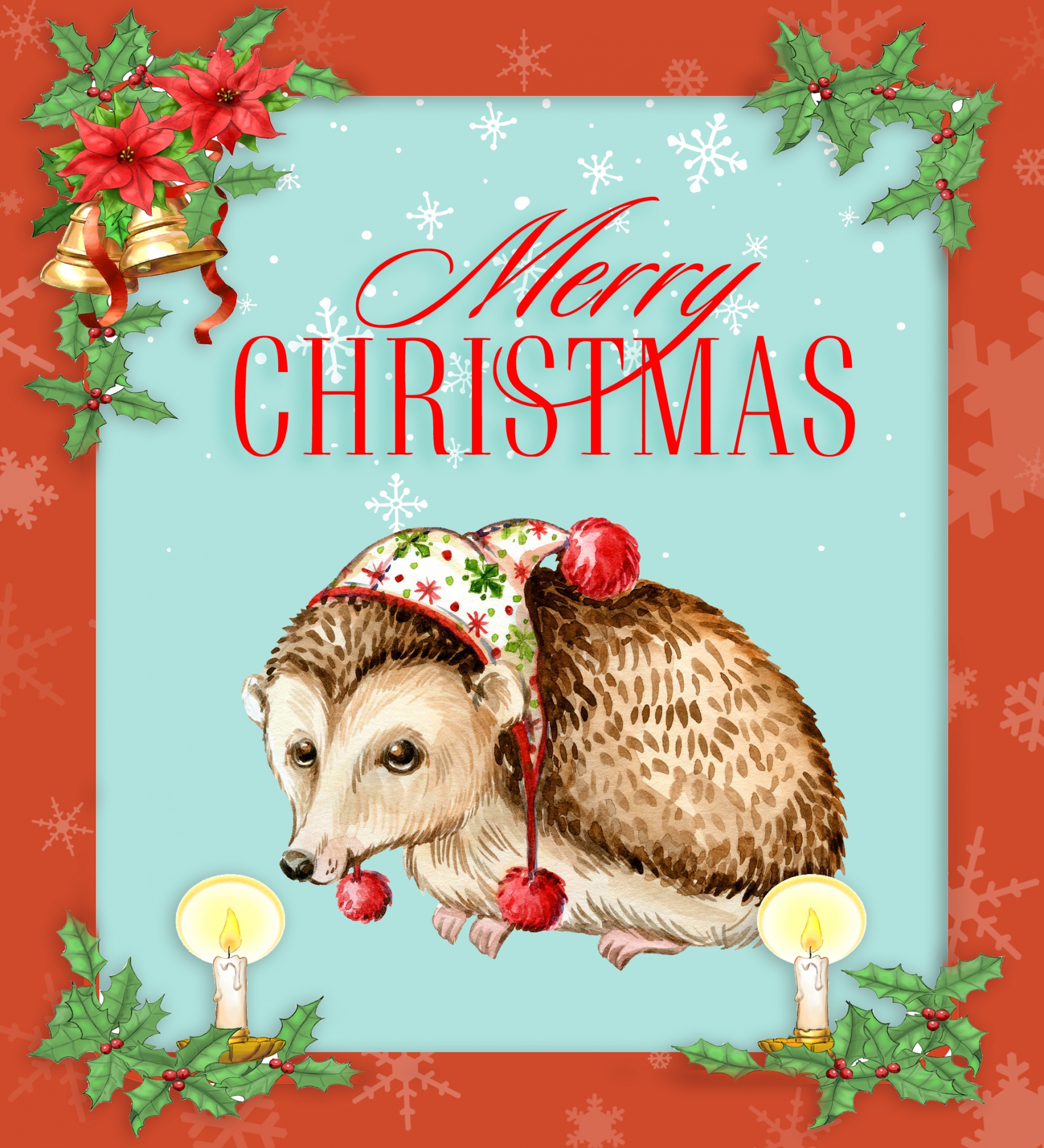 christmas hedgehog card free photo